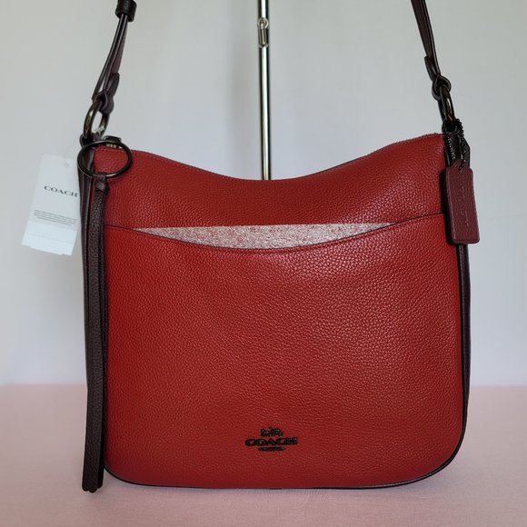 COACH Chaise Colorblocked Pebbled Leather Crossbody- Brick Red Multi 🎈$195. ⭐ - Picture 1 of 16